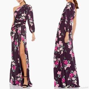 Mac Duggal Floral One-Shoulder Gown